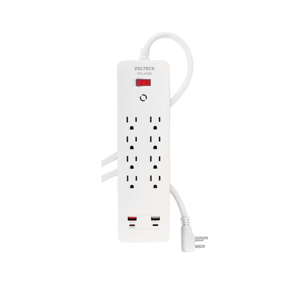 Multicontacto 8 entradas, 2 USB A + 2 USB C, blanco, VOLTECK MUL-818U
