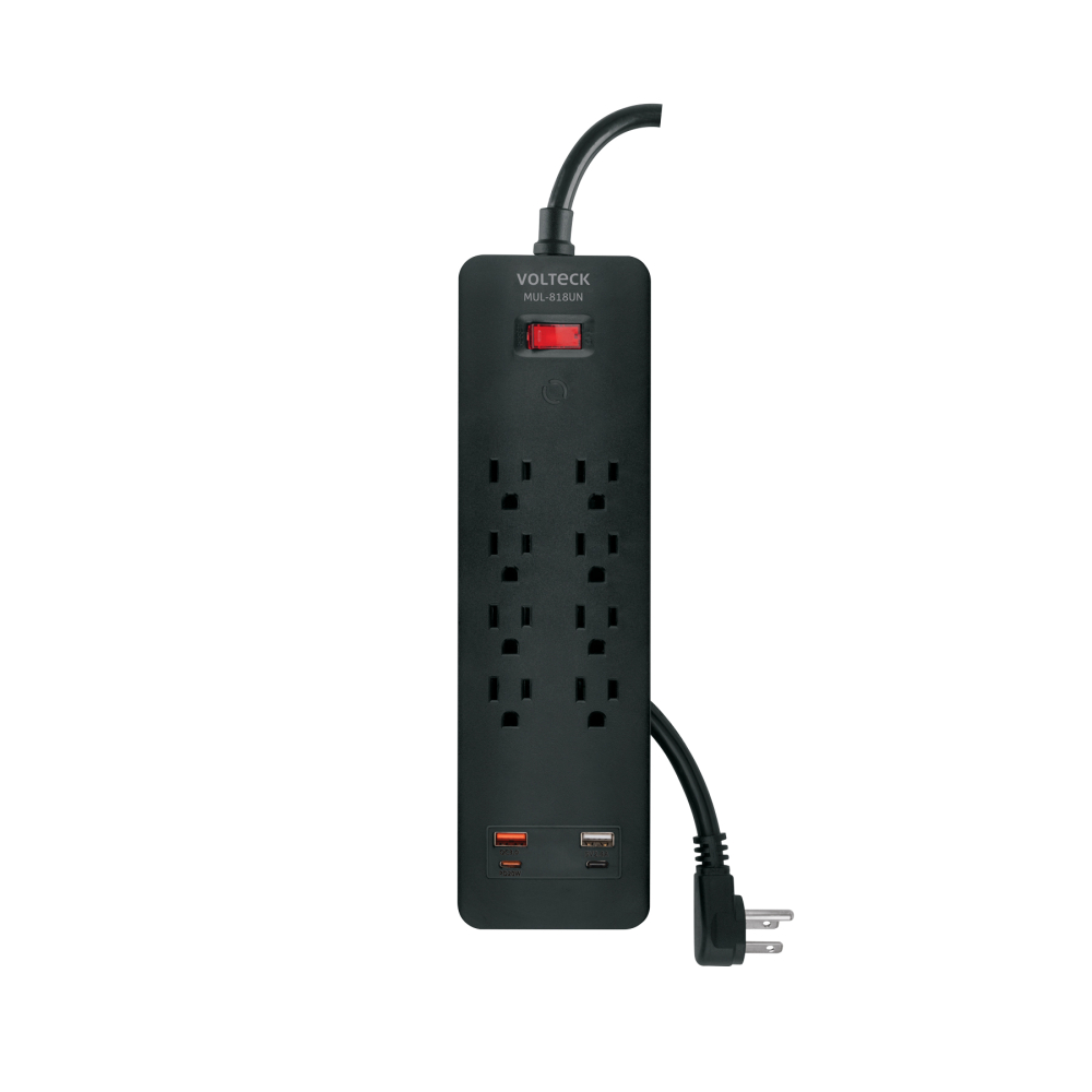 Multicontacto 8 entradas, 2 USB A + 2 USB C, negro, VOLTECK MUL-818UN