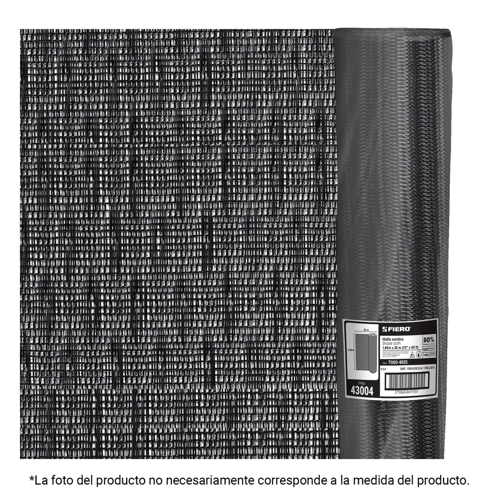 Rollo de malla sombra monofilamento 80%, 50m x 1.85m, negro TOSO-8050