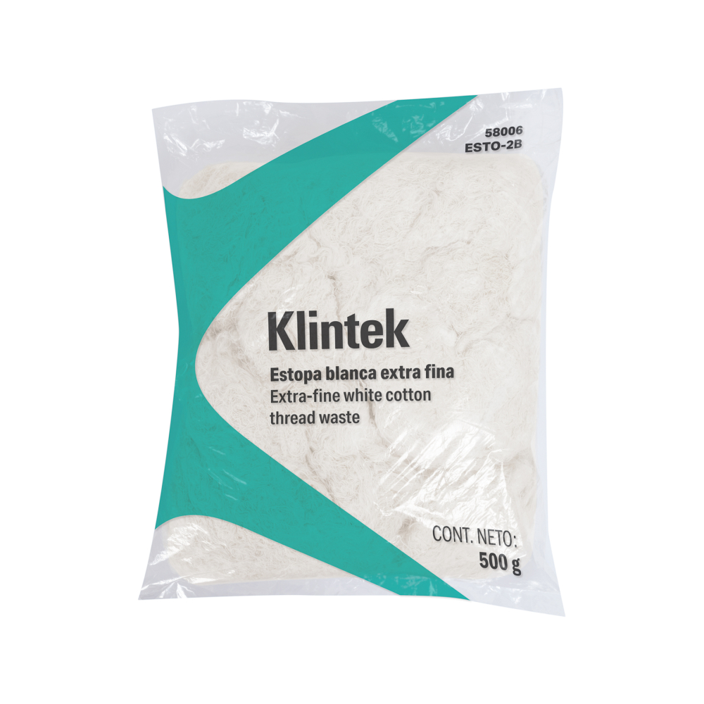 Bolsa de 1/2 kg de estopa extra fina, color blanco, KLINTEK ESTO-2B