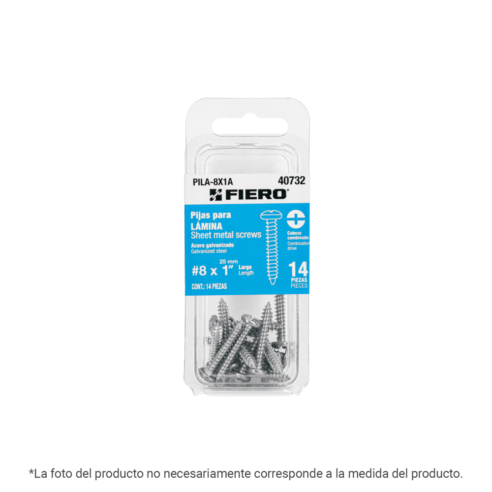 Blíster con 6 pijas para lámina, #12 x 1-1/2', FIERO PILA-12X1-1/2A