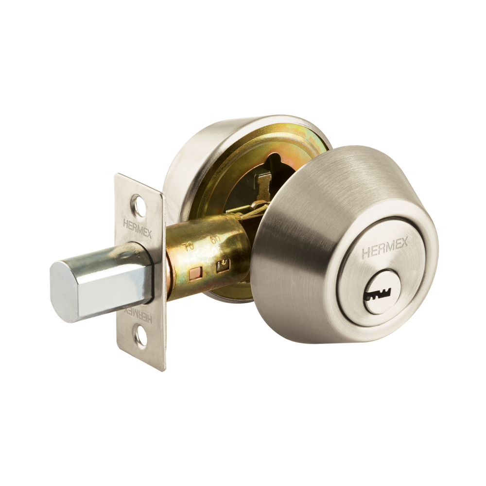 Cerrojo llave-llave níquel satinado, llave puntos, HERMEX CERO-42