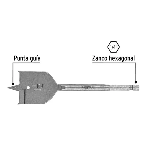Broca plana de manita 1-1/2' para madera, Pretul BPP-1-1/2