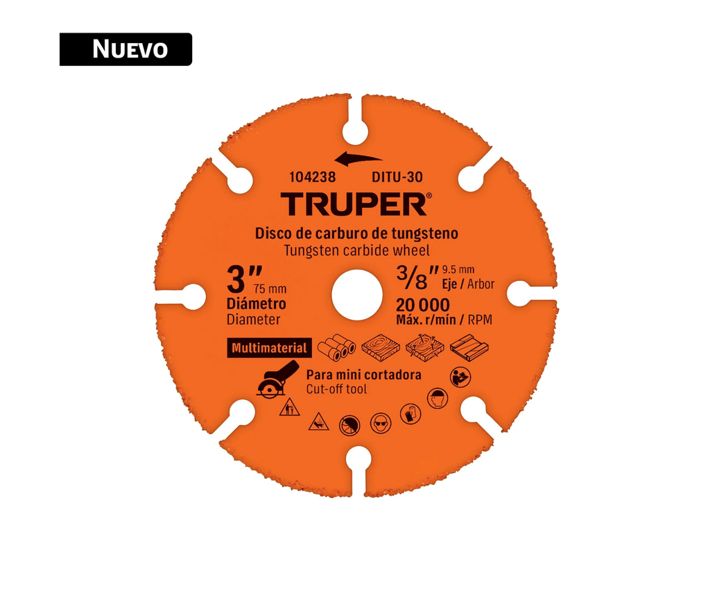 Disco 3' multimaterial de carburo de tungsteno, TRUPER DITU-30