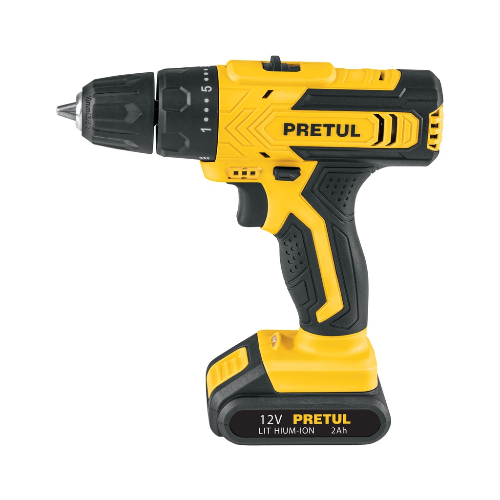 Taladro/destornillador 3/8', 12V, 1 batería 2Ah, PRETUL TALI-12P2