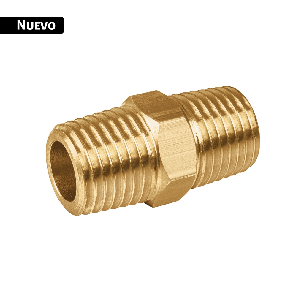 Niple unión NPT de latón, 3/8' con tuerca hexagonal, FOSET CLG-669