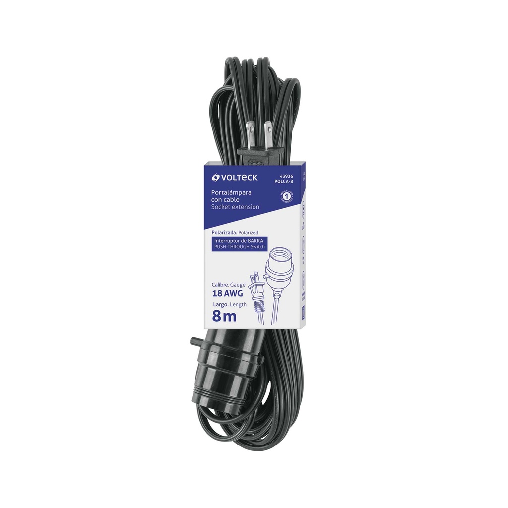 Portalámparas con cable de 8 m, VOLTECK POLCA-8