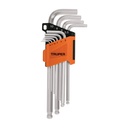 Juego 10 llaves allen largas mm punta bola con organizador ALLX-10M
