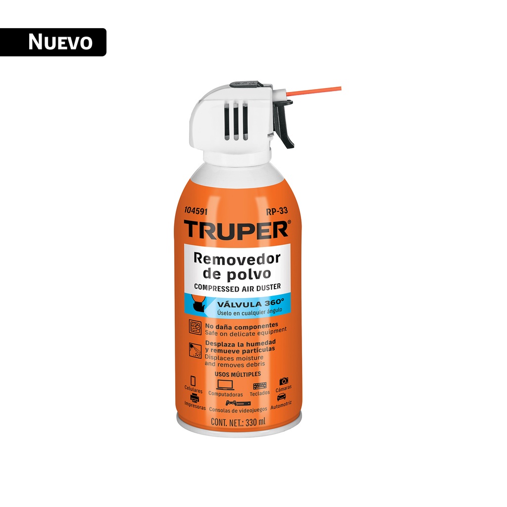Removedor de polvo (aire comprimido) de 330 ml, TRUPER RP-33