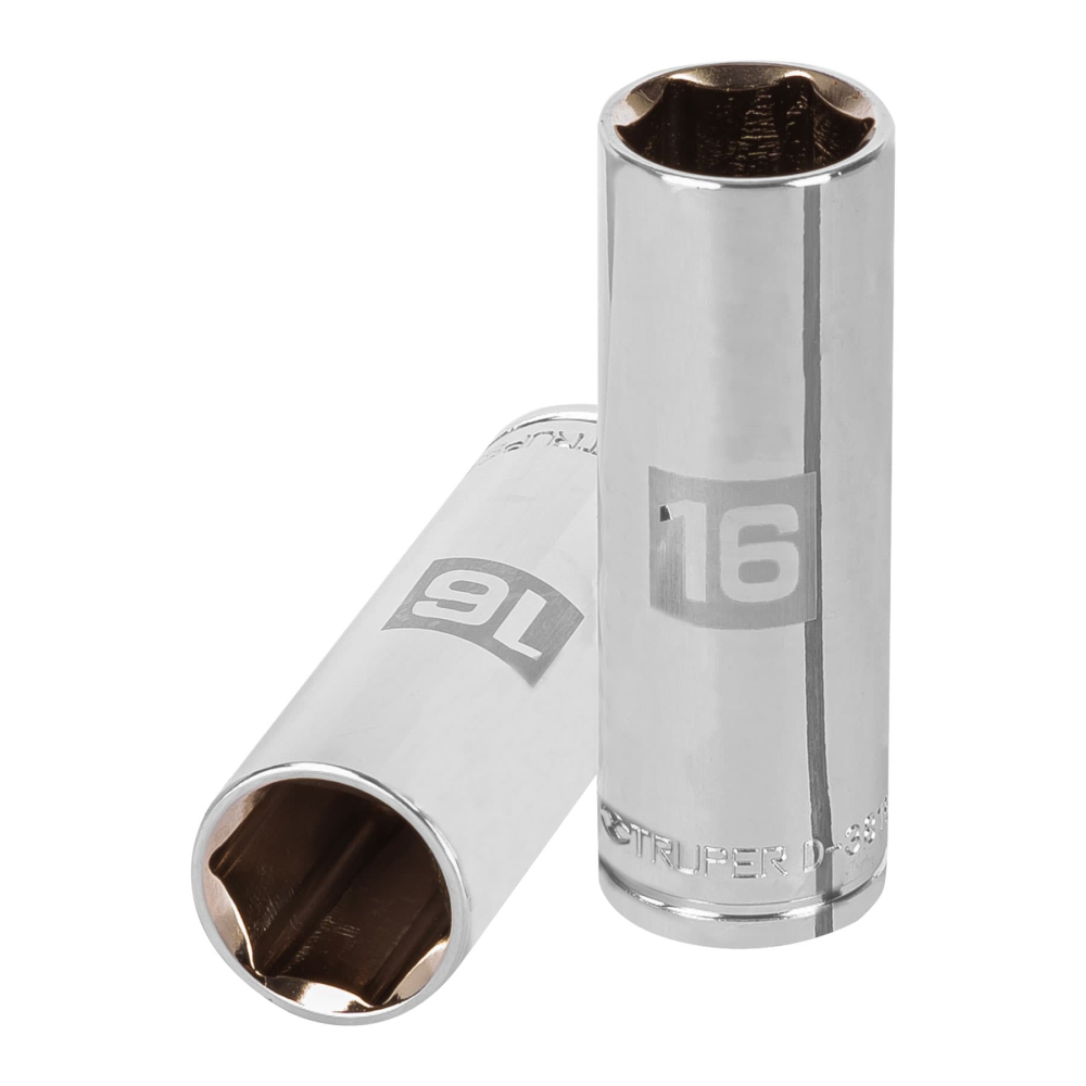 Dado largo de 16 mm, 6 puntas, cuadro 3/8', TRUPER D-3816-HM-L