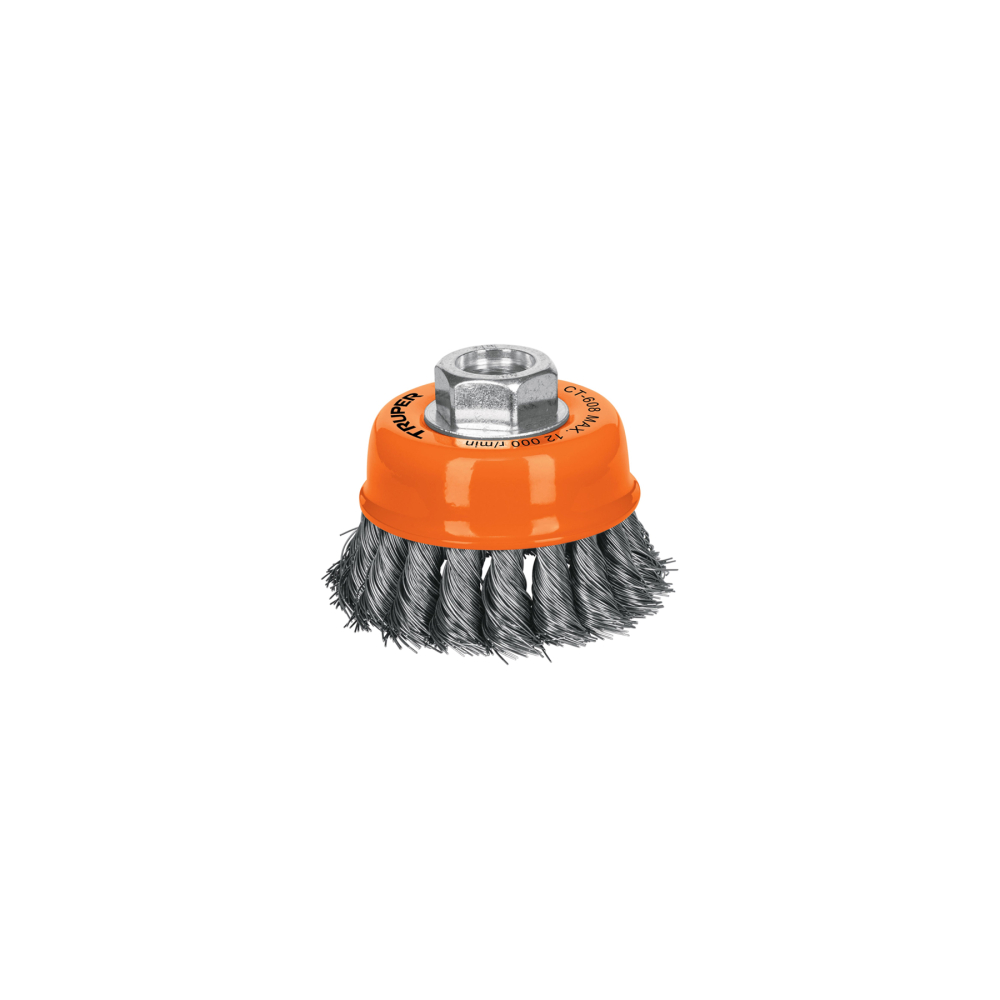 Carda copa 3' alambre trenzado fino, eje 5/8'-11, TRUPER CT-608