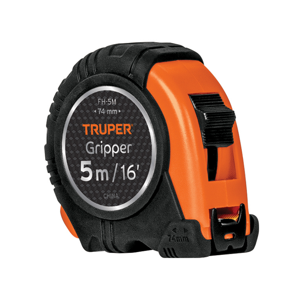 Flexómetro Gripper contra impactos 5 m cinta 19 mm, TRUPER FH-5M