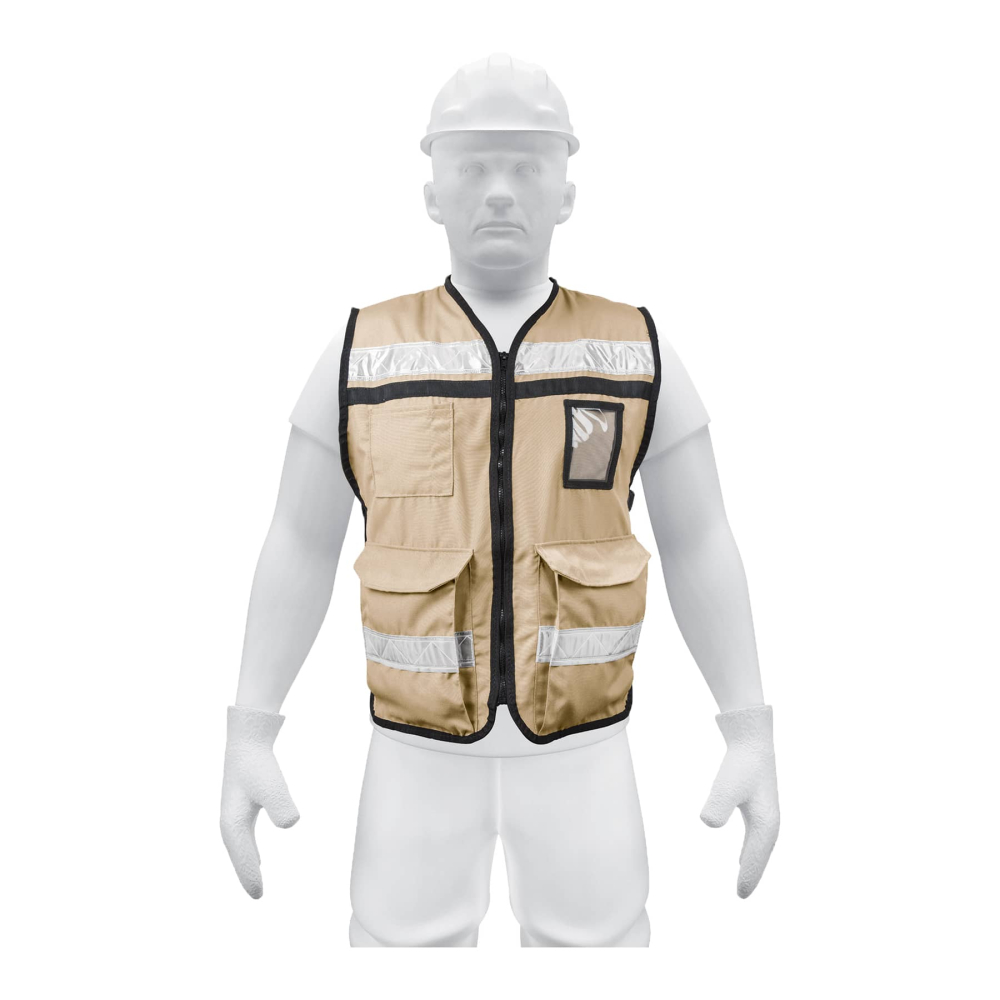 Chaleco brigadista con cintas reflejantes, color beige CHS-900B