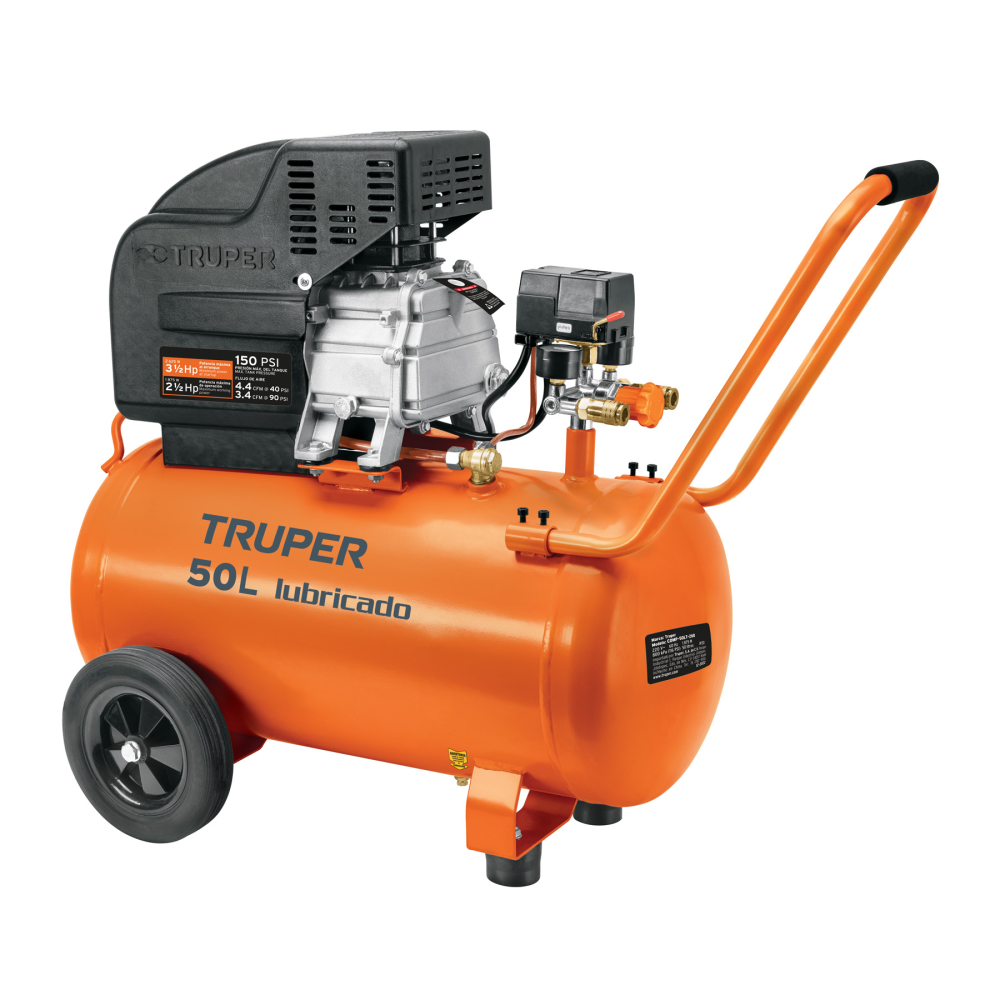 Compresor lubricado, 50L, 3-1/2HP, horizontal, 127V, TRUPER COMP-50LT