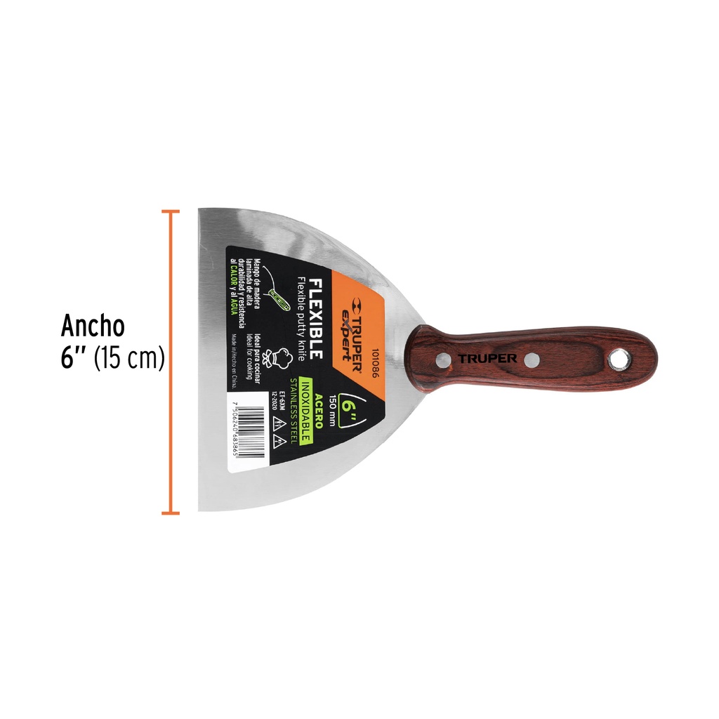 Espátula 6' acero inoxidable con mango de madera, Expert ET-6XM