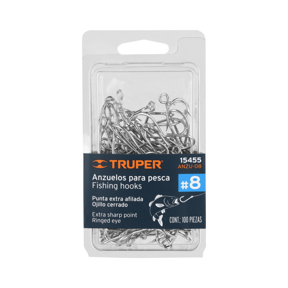 Blíster con 100 anzuelos para pesca # 8, Truper ANZU-08