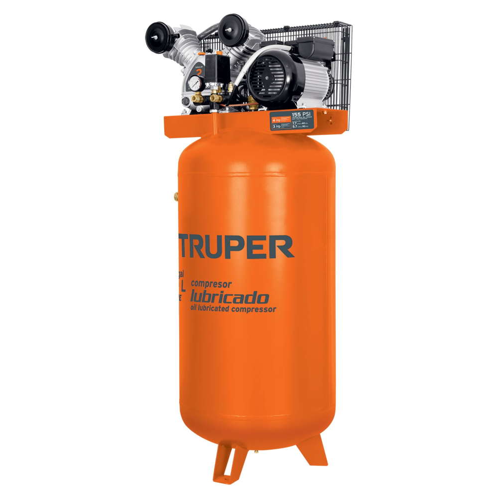 Compresor lubricado, de banda, 180L, 4HP, vert, 220V, TRUPER COMP-180LV