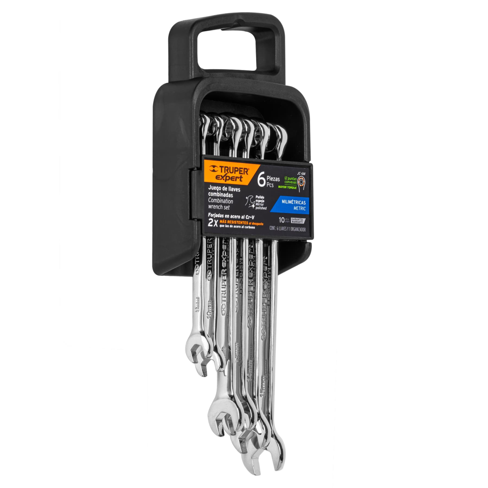 Juego de 6 llaves combinadas extralargas pulidas mm, EXPERT JC-6M
