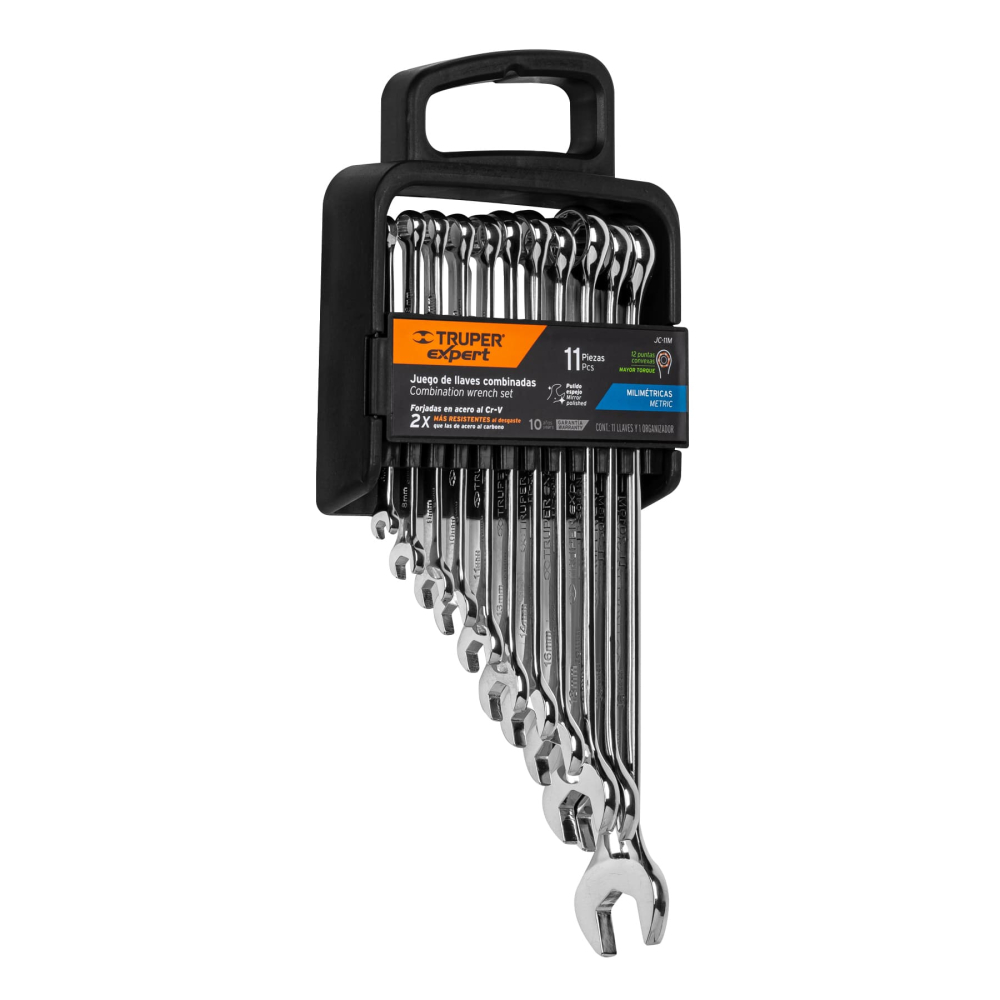 Juego de 11 llaves combinadas extralargas pulidas mm, EXPERT JC-11M