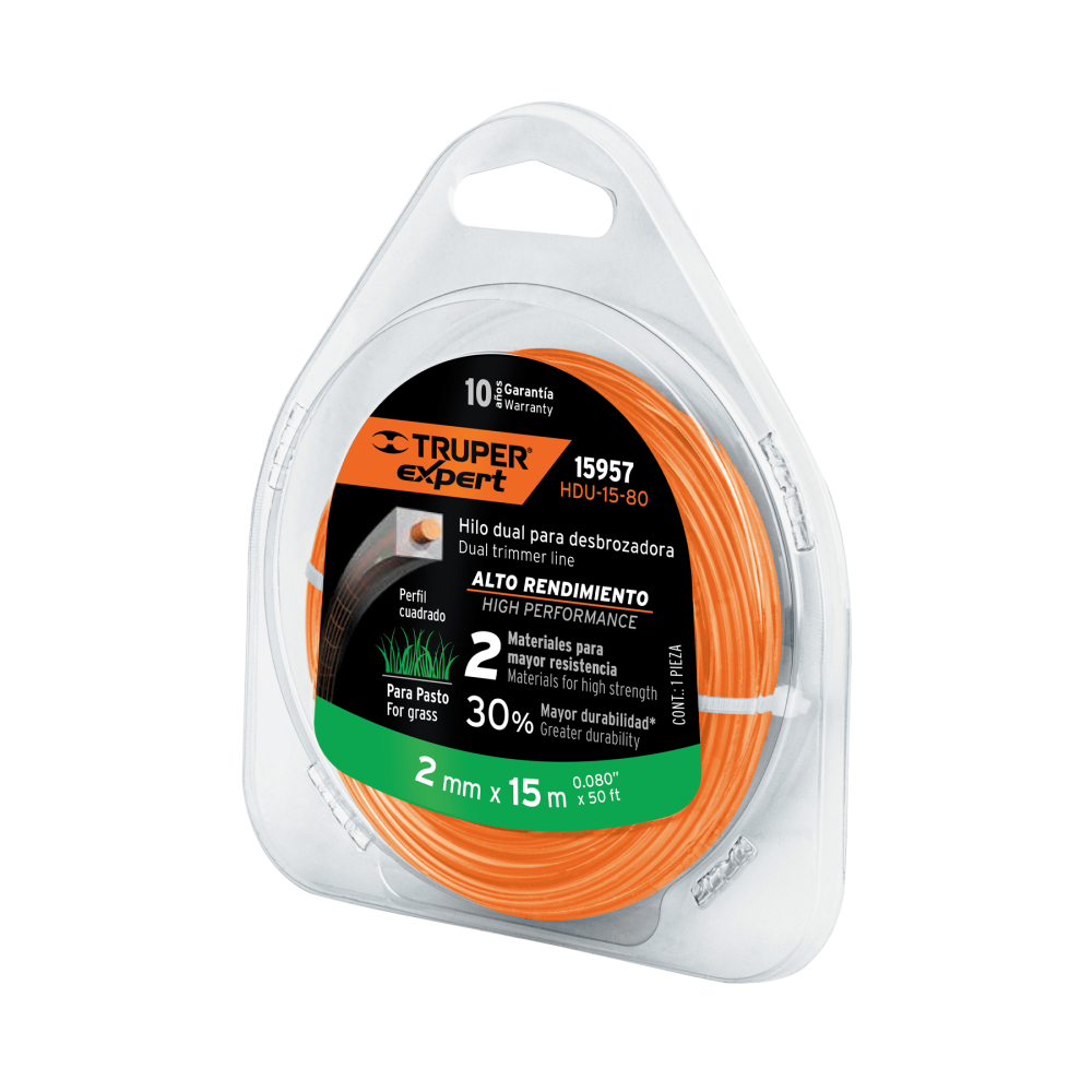 Hilo cuadrado dual p/desbrozadora, 2mm x15m,blíster EXPERT HDU-15-80