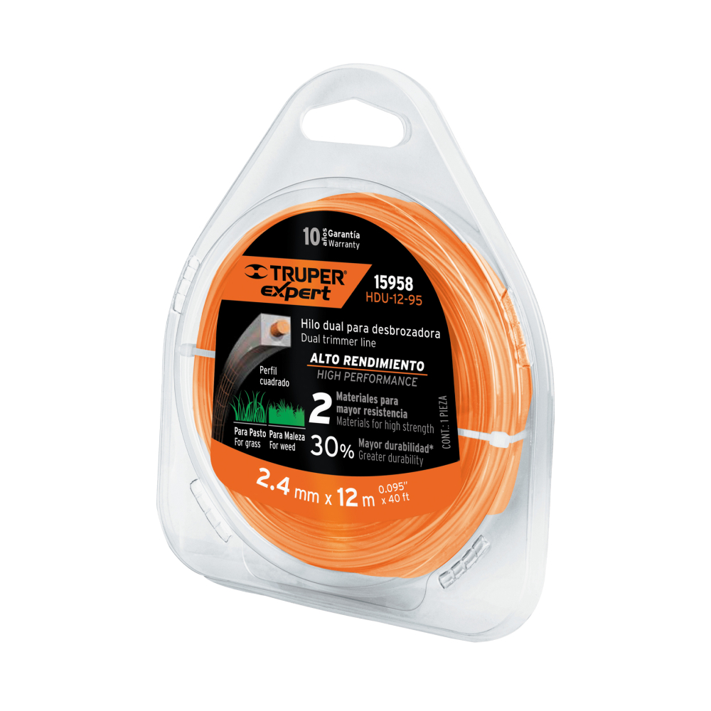 Hilo cuadrado dual p/desbrozadora, 2.4mm x12m,blíster EXPERT HDU-12-95