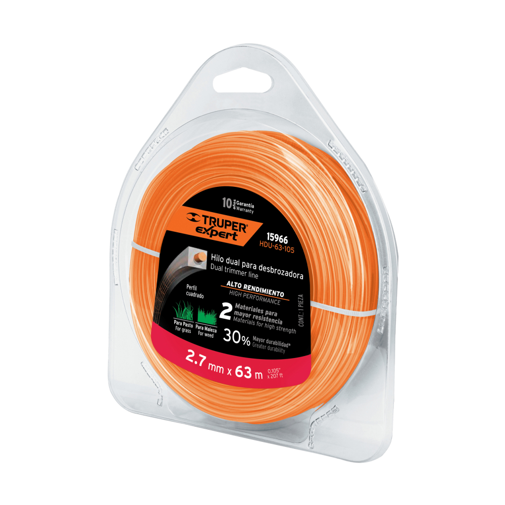 Hilo cuadrado dual p/desbrozadora,2.7mm x 63m,blíster EXPERT HDU-63-105