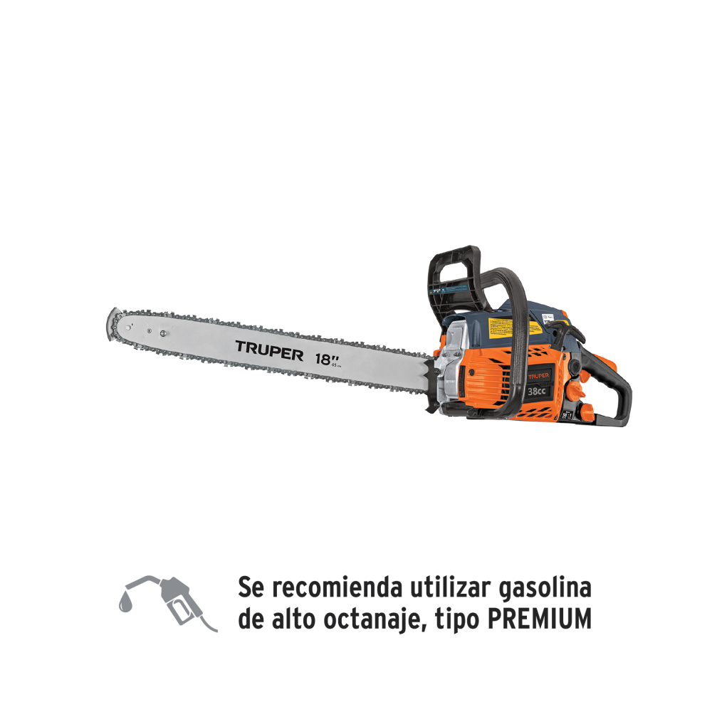 Motosierra 38 cc a gasolina con barra de 18', TRUPER MOT-3818