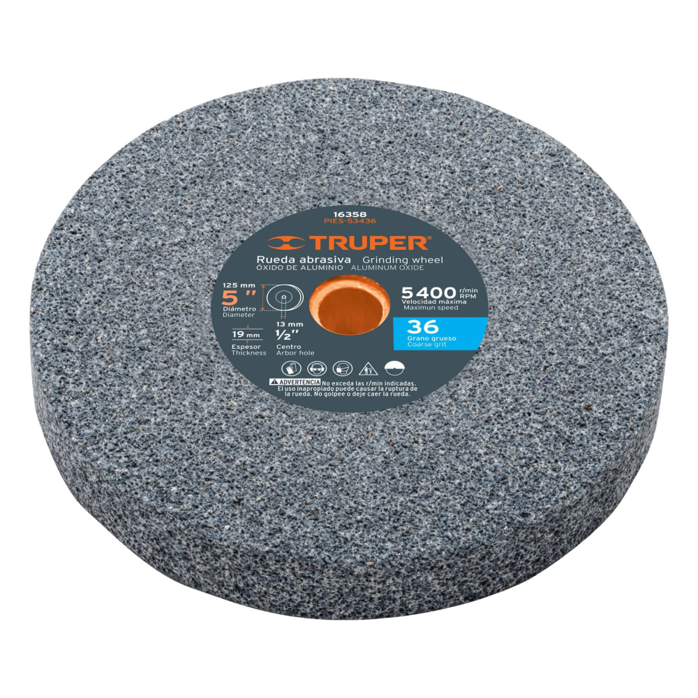 Rueda abrasiva p/esmeril 5'x19mm, óxido aluminio, grano 36 PIES-53436