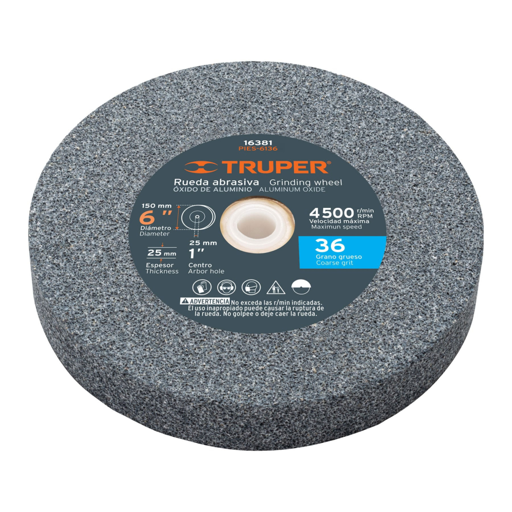 Rueda abrasiva p/esmeril 6'x25mm, óxido aluminio, grano 36 PIES-6136