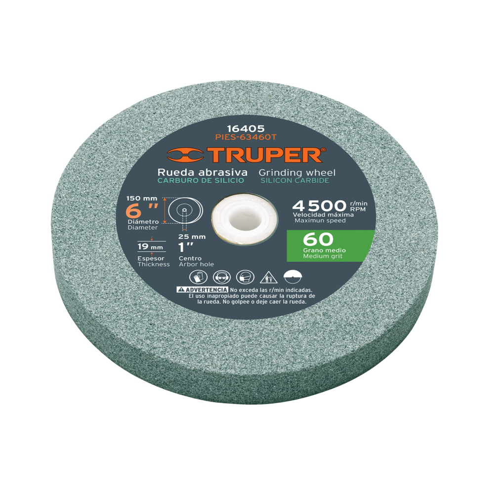 Rueda abrasiva p/esmeril 6'x19mm, carburo silicio, grano 60 PIES-63460T
