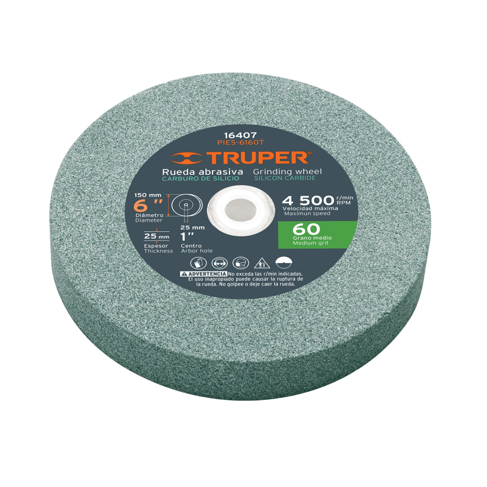 Rueda abrasiva p/esmeril 6'x25mm, carburo silicio, grano 60 PIES-6160T