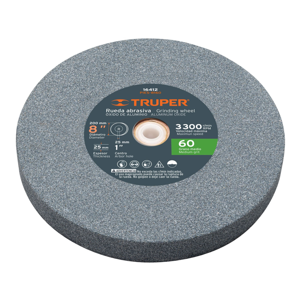 Rueda abrasiva p/esmeril 8'x25mm, óxido aluminio, grano 60 PIES-8160