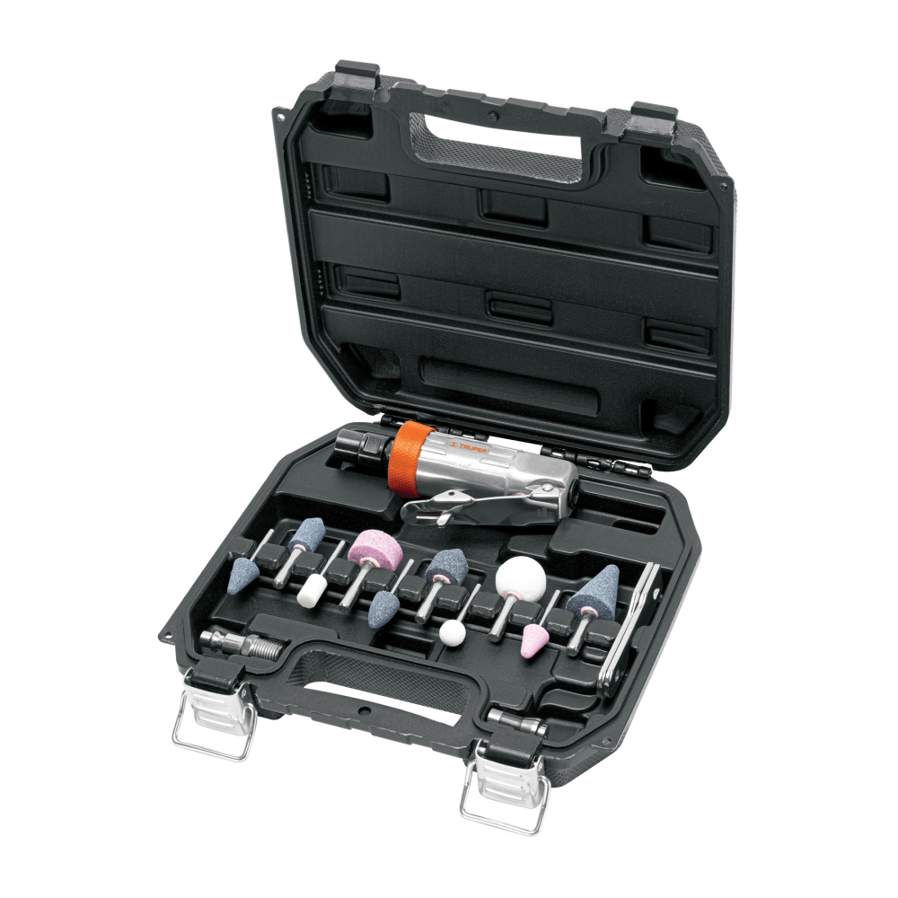 Kit de mini esmeriladora 1/4' con estuche plástico, Truper TPN-876K-2