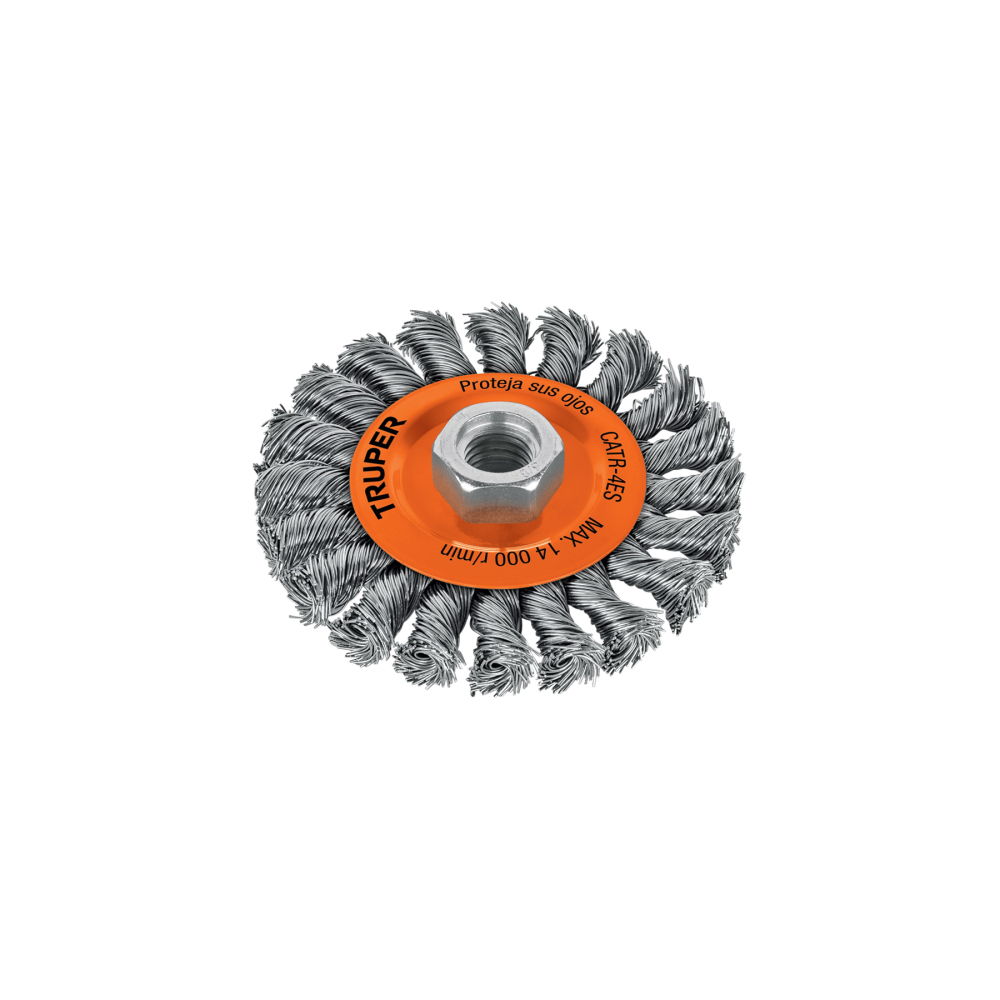 Carda circular 4' alambre trenzado, eje 5/8'-11, TRUPER CATR-4ES