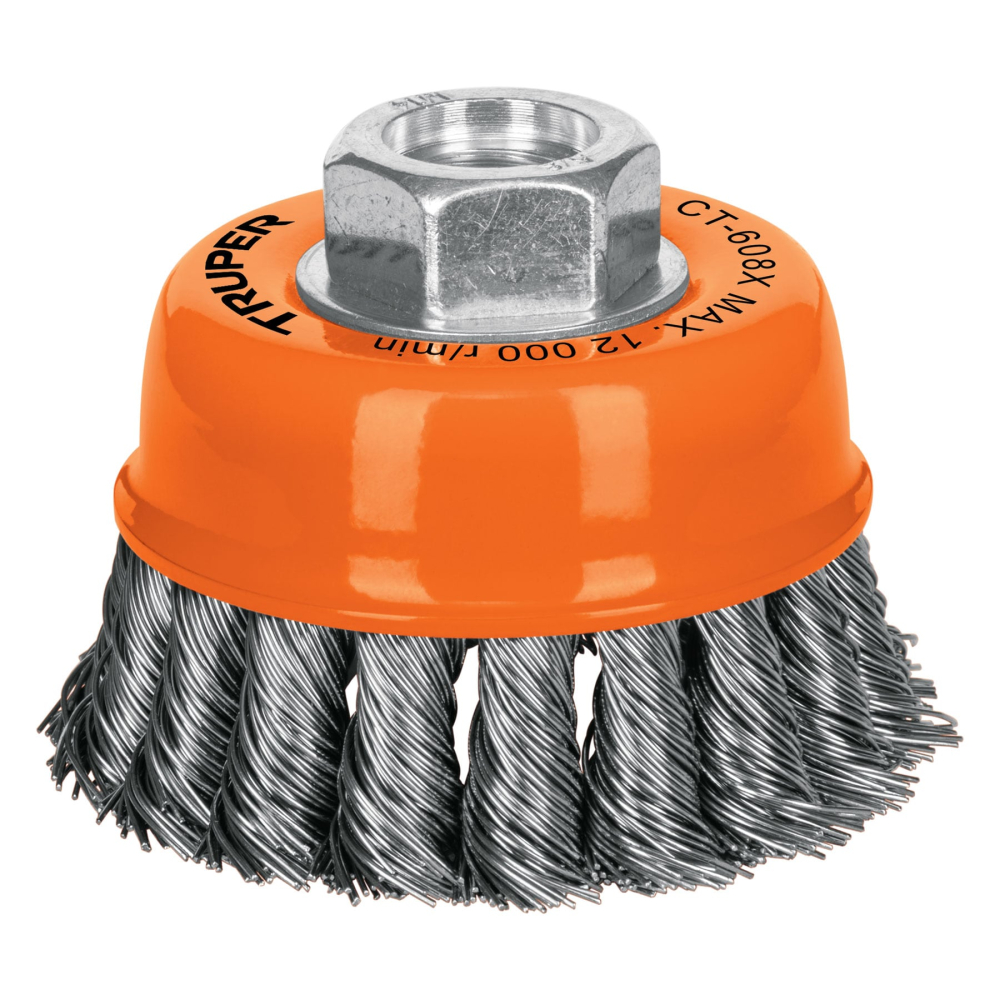 Carda copa 3' alambre trenzado grueso, eje 5/8'-11, TRUPER CT-608X
