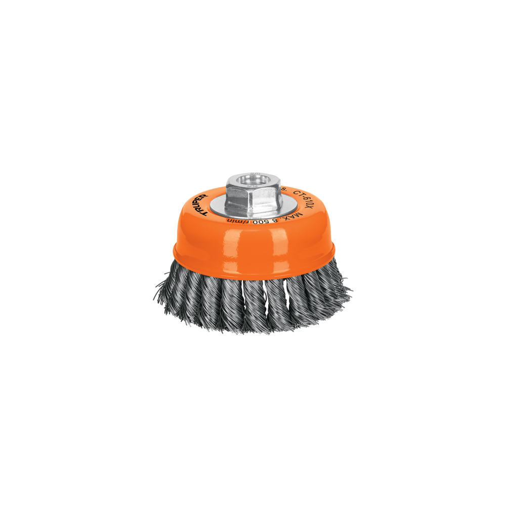 Carda copa 4' alambre trenzado grueso, eje 5/8'-11, TRUPER CT-610X