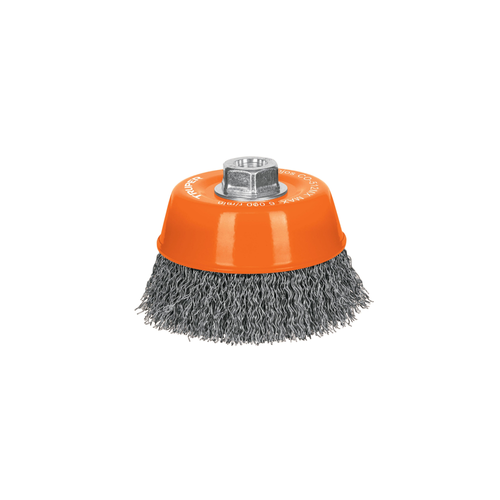 Carda copa 5' alambre ondulado grueso, eje M14, Truper CO-512MX