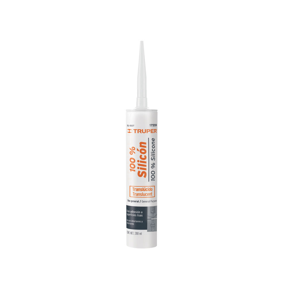 Sellador transparente 100% silicón de 280 ml, TRUPER SIL-100T