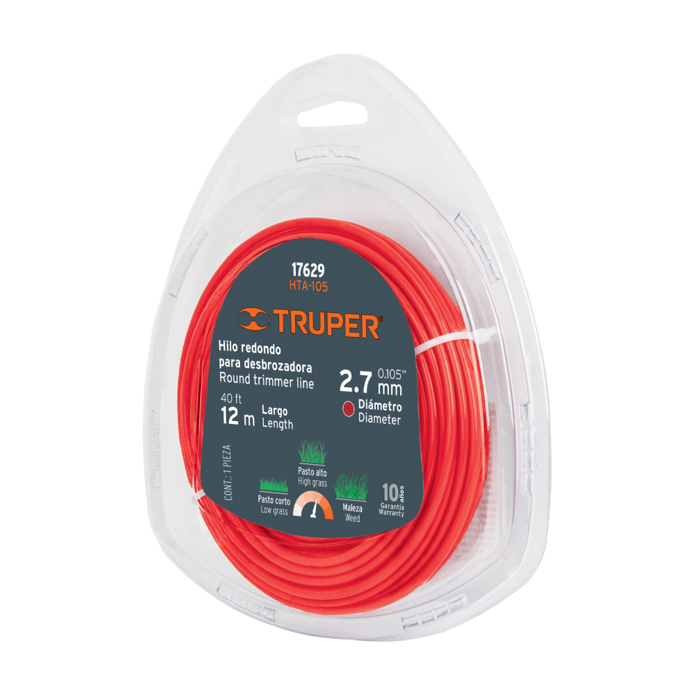 Hilo redondo, para desbrozadora, 2.7mm x 12m, blíster TRUPER HTA-105
