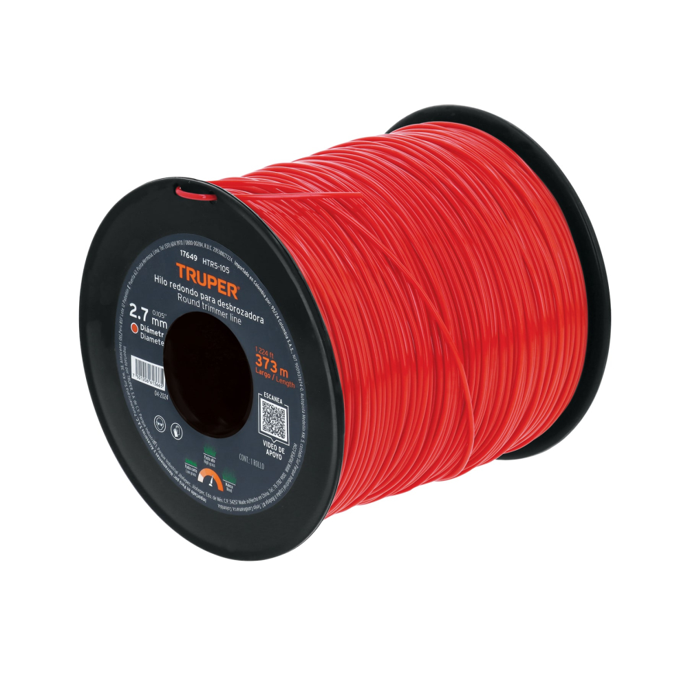 Hilo redondo, para desbrozadora 2.7mm x 373m, carrete TRUPER HTR5-105