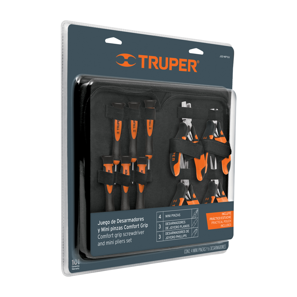 Juego 6 desarmadores de joyero y 4 mini pinzas Comfort Grip JGO-MP-DJ