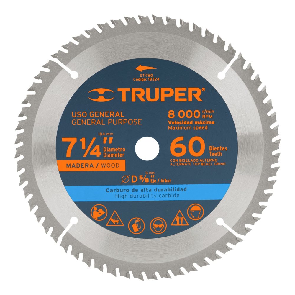 Disco sierra 7- 1/4' para madera, 60 dientes centro 5/8' ST-760