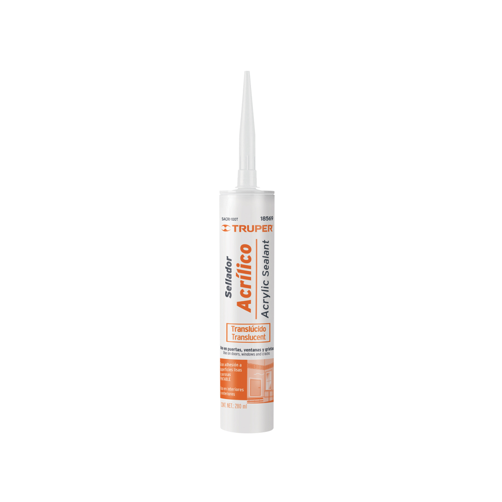 Sellador acrílico de 280 ml, transparente, TRUPER SACRI-100T