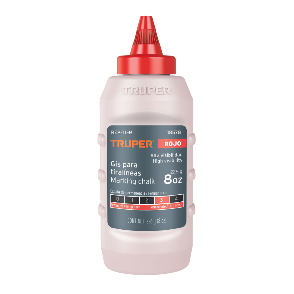 Gis rojo para tiralíneas, alta visibilidad, 8 oz, TRUPER REP-TL-R