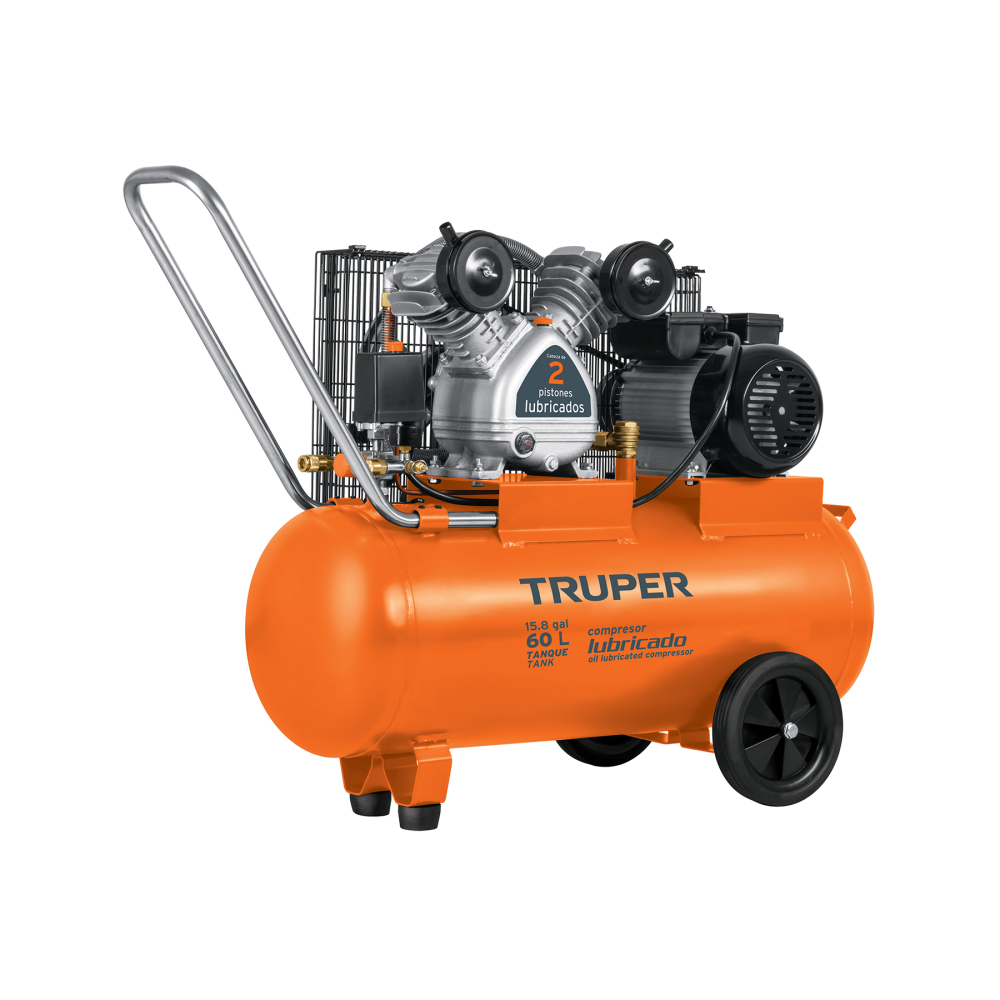 Compresor lubricado, de banda, 60L, hor, 4HP, 127V, TRUPER COMP-60LB