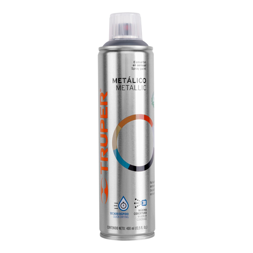 Pintura aerosol cromo metálico, bote esbelto 400 ml, TRUPER PAM-CR