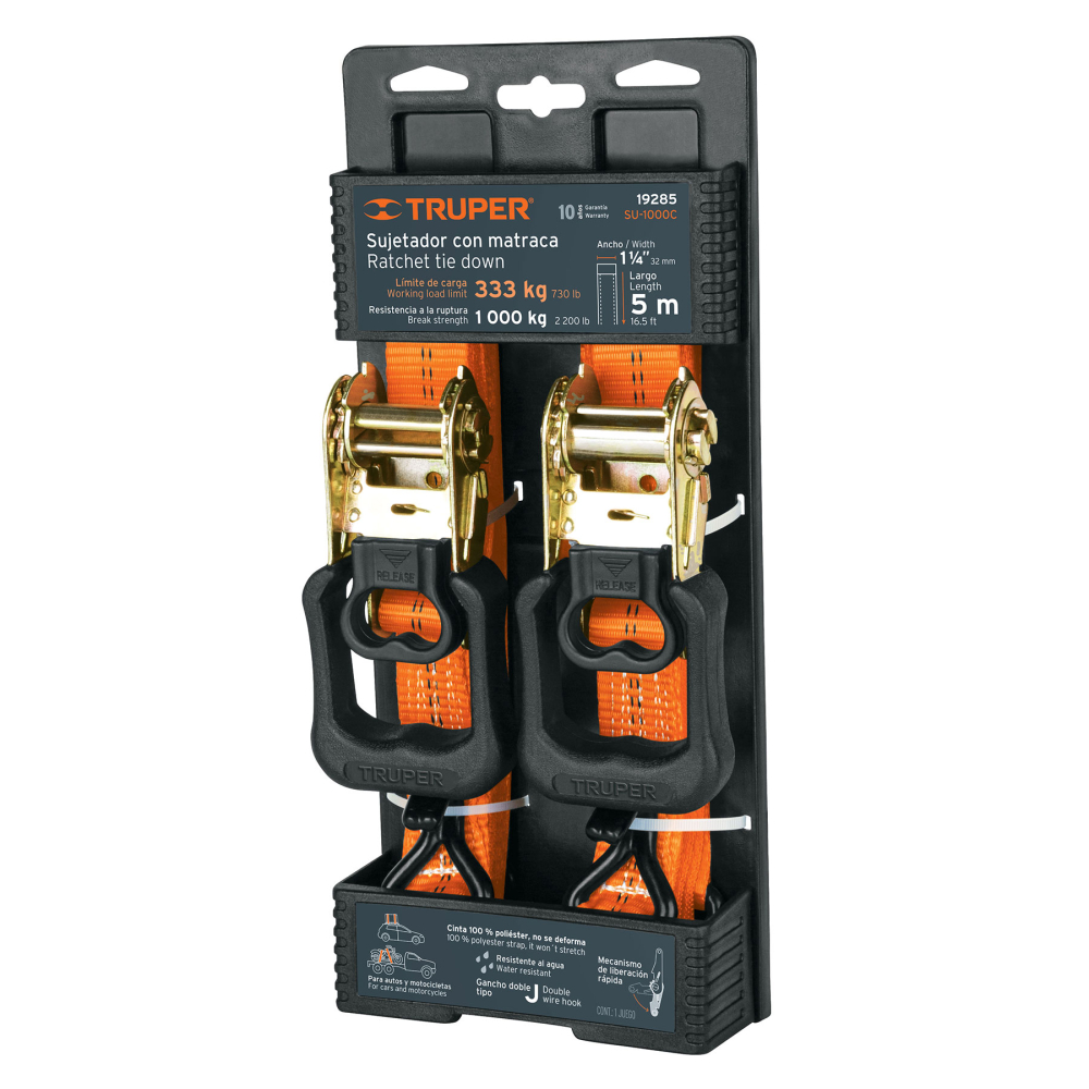 Juego de 2 sujetadores con matraca carga máxima 1000 kg SU-1000C