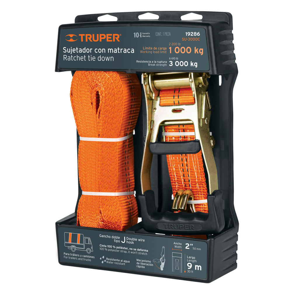 Sujetador con matraca carga máxima 3000 kg, TRUPER SU-3000C