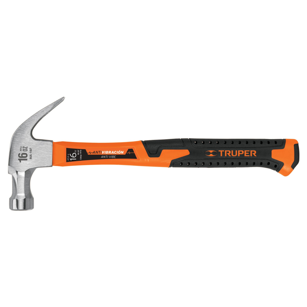 Martillo 16 oz uña curva, mango fibra de vidrio, TRUPER MA-16F