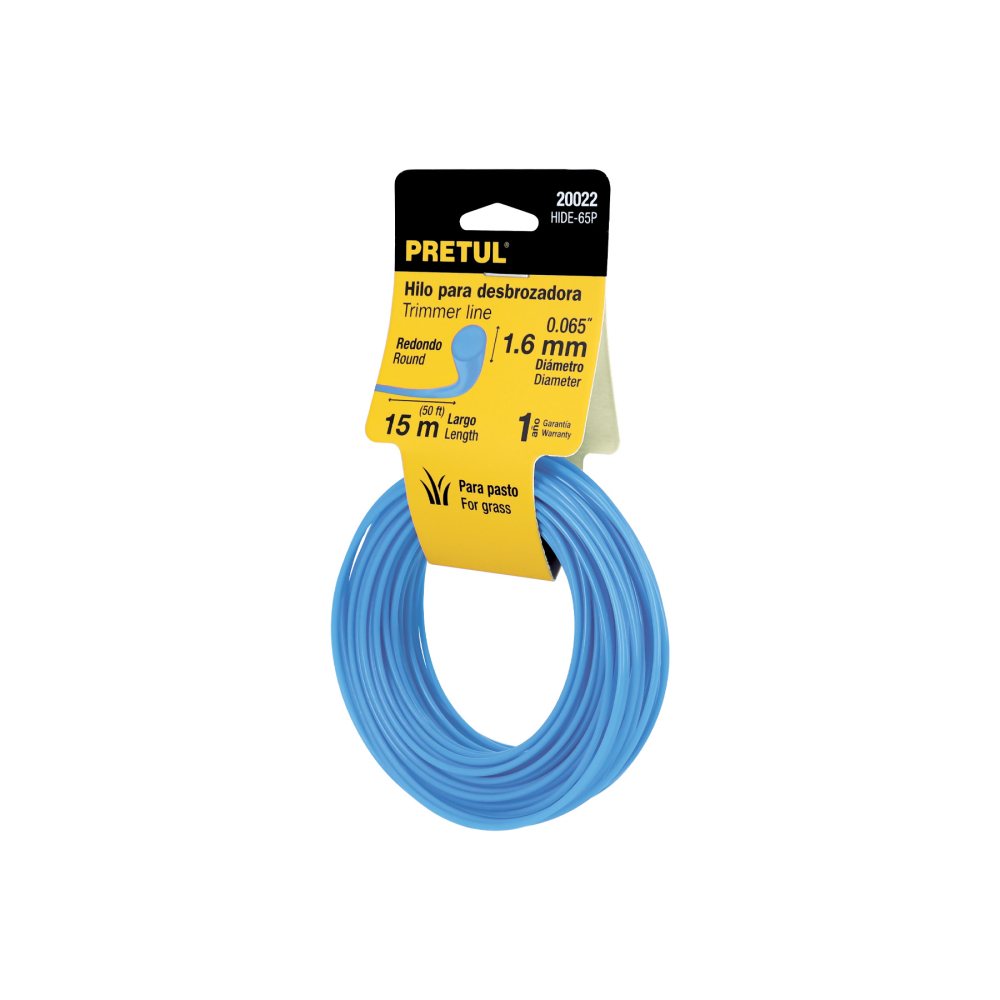 Hilo redondo, para desbrozadora, 1.6mm x15m, tarjeta, PRETUL HIDE-65P
